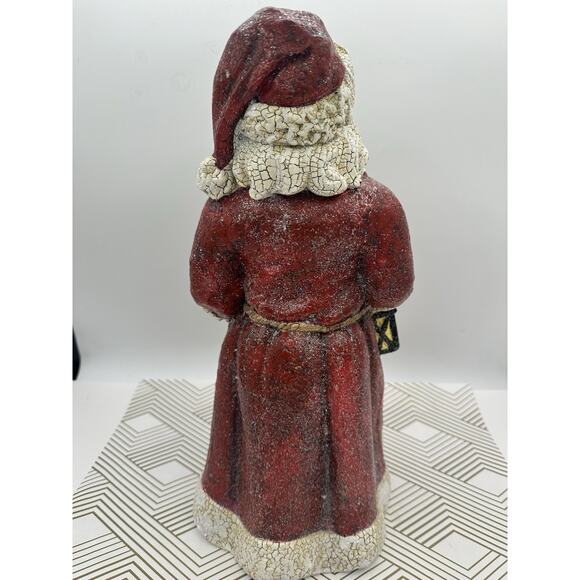 Vtg Santa Claus Antique Crackle Finish Resin Lantern Detailed Huge Glittered 14” - Picture 3 of 6